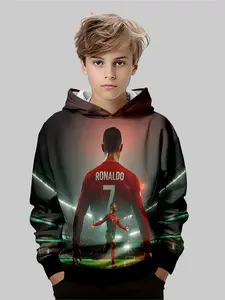 Boys Ronaldo Style Hoodie, Football Love, 3D Digital Print, Fall & Winter Casual Sport Sweatshirt, Perfect Gift