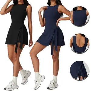 Womens Tennis Dress Sleeveless Wrap Skirt Built in Shorts Golf Athletic Dress Workout Rompers
