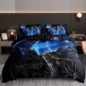 3-Piece Wolf Pattern Bedding Set, Soft Comfortable Home Kitchen Essentials, Perfect Gift for Bedroom Decoration, Bedsheet Sets