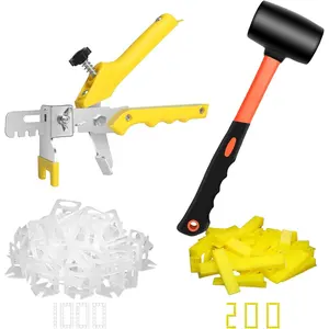 Tile Leveling System with Rubber Mallet and Tile Plier - 1000-Piece Tile Spacers 1/8 Inch Tile Clips and 200-Piece Reusable Wedges Tile Leveling Tools for Tiles and Stone Installation