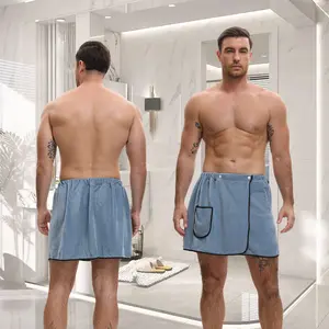 Men's Wearable Short Bath Towel, Soft Solid Color, Microfiber Wrap Towel, Gym Spa Swimming Towel, Vacation Beach Towel, Bathroom Bath Supplies