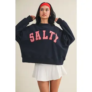 Coastal Cool Oversized Mock Neck Sweatshirt - Navy