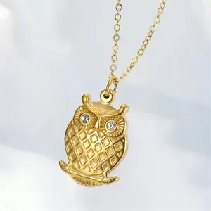 1pc Hip Hop Punk Owl Synthetic Zircon Women's Pendant Necklace Suitable for Giving A Friend Stainless Steel Jewelry Gift