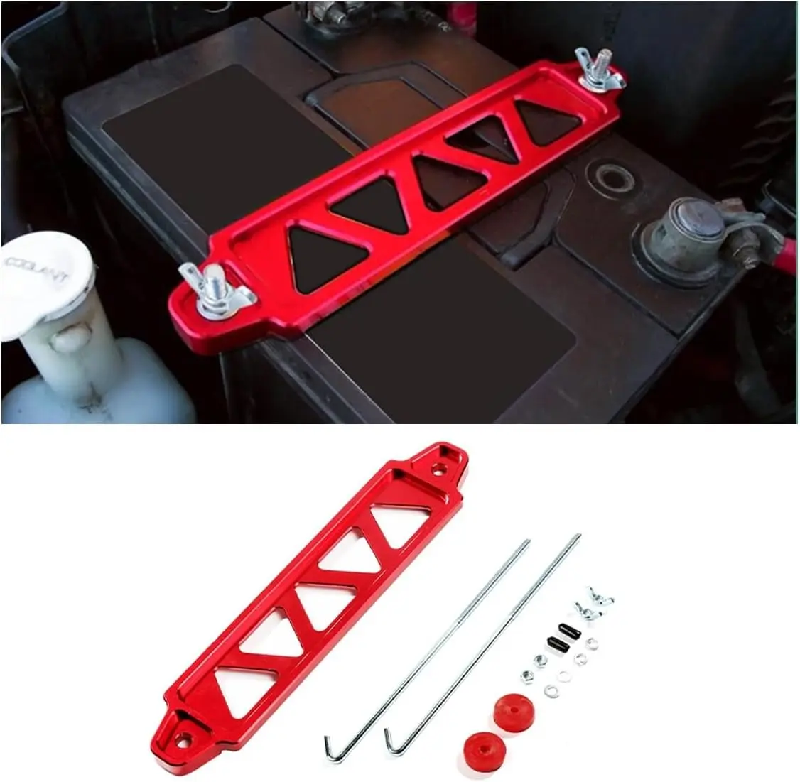 Battery Hold Down Bracket Kit, Aluminum Alloy Battery Tray, Red