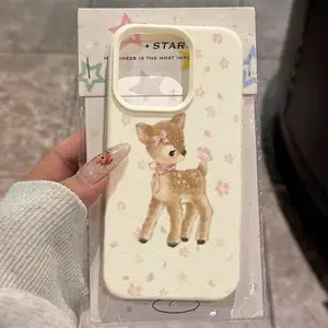 Cute Deer and Floral Pattern Tpu Phone Case for iPhone 11 12 13 14 15 Series, Soft Shockproof Protective Cover, Unique UV Print Design, Ideal Birthday Gift