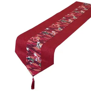 Festive Red Cotton Linen Koi Table Runner for Wedding Living Room Bedroom Decor