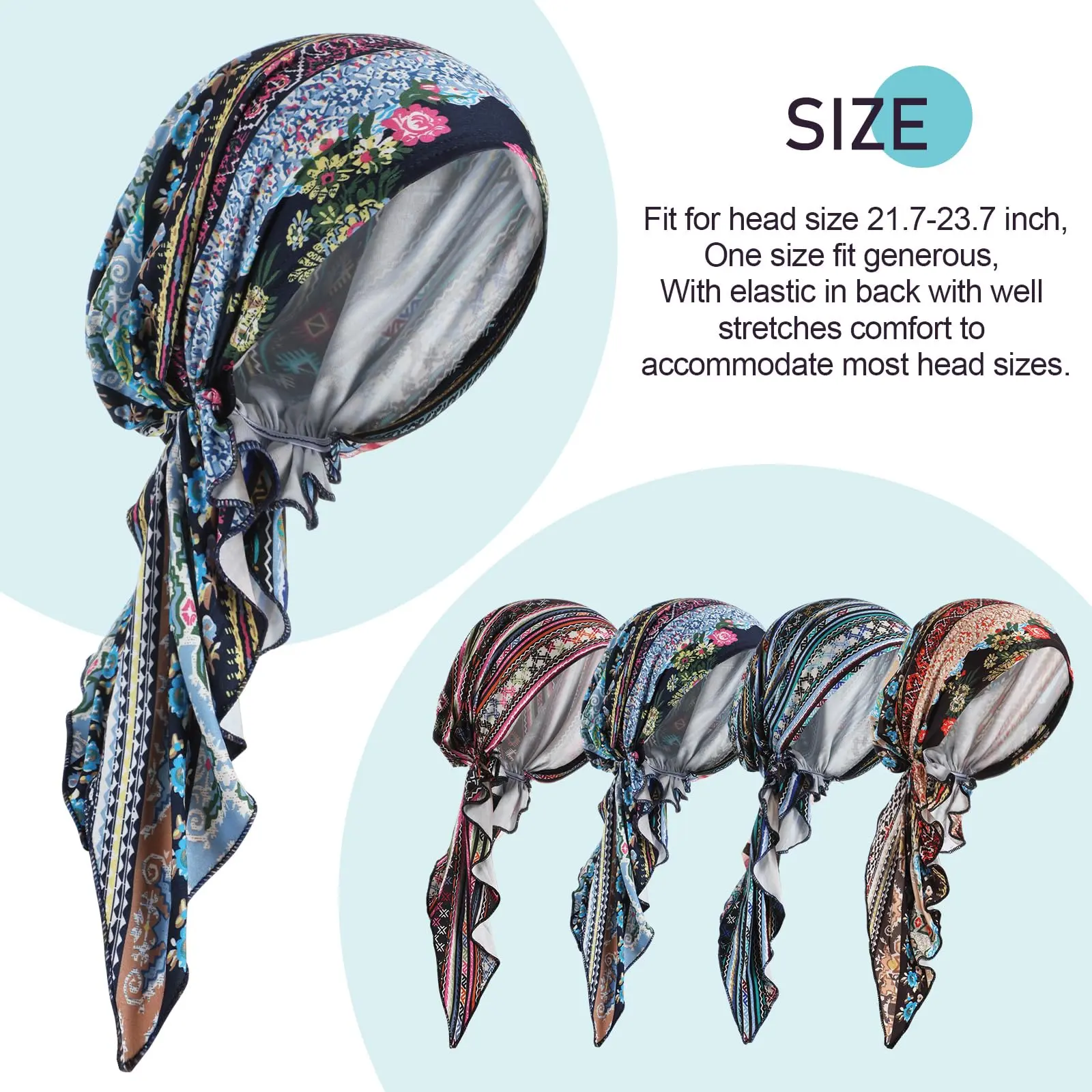 4 Pcs Chemo Headwear for Women Pre Tied Cancer Caps Head Scarf Turbans for Women Patients Gifts
