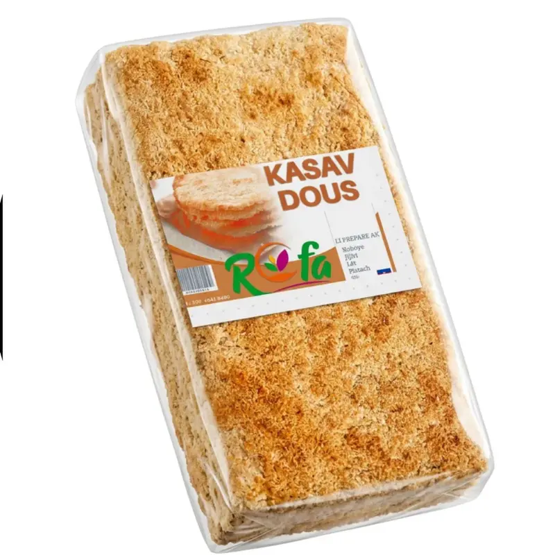 Kasav Dous Okap Sweet Coconut Cassava Bread Snack Pack - 1 Pack Fat-Free Ready-to-Eat Food, Cassava Snack