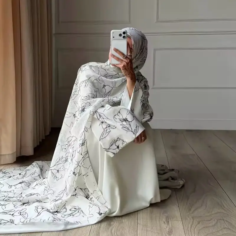 Women's Printed Abaya Set, Including Matching Hijab