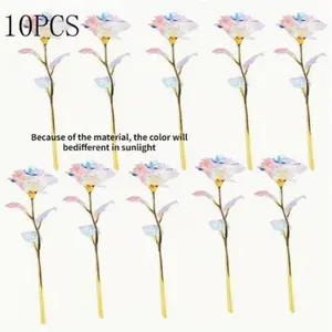 10 Piece Gold Plated Eternal Rose Set, Artificial Crystal Flowers, Perfect for Valentine's Day, Christmas, Thanksgiving, Mother's Day Gift