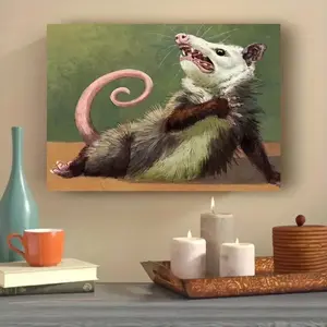 Funny Possum Laughing Scene Wall Art, Quirky Rodent Animal Humor Poster, Whimsical Playful Creature Prints No Framed