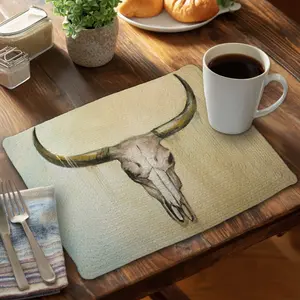 360 Stand Cow Skull Braided Polyester Placemats and Coasters, 14x18 in, Stylish Kitchenware Tableware Home Decor Accents, Set of 4 (C4BP1418KUIOB4), Coasters Home Decor