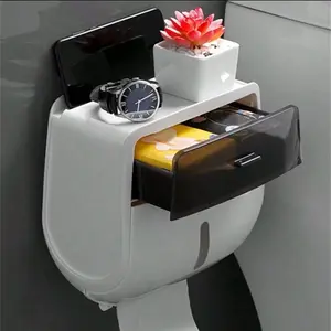 Large Capacity Double-Layer Toilet Paper Holder - Wall Mount, No-Drill Installation, Waterproof Tissue Storage Box For Bathroom Organization Suitable For Home Bathrooms