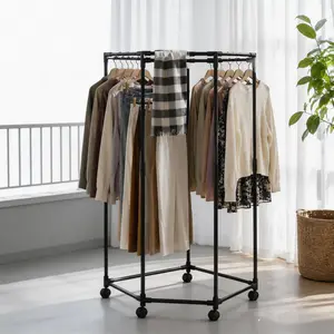 360° Rotating Clothes Rack with Wheels, Heavy Duty Garment Rack for Hanging Clothes, Space Saving Rolling Clothing Organizer for Bedroom Closet Laundry Room，  bag rack summergarden pantry organization capacity,  garage organization