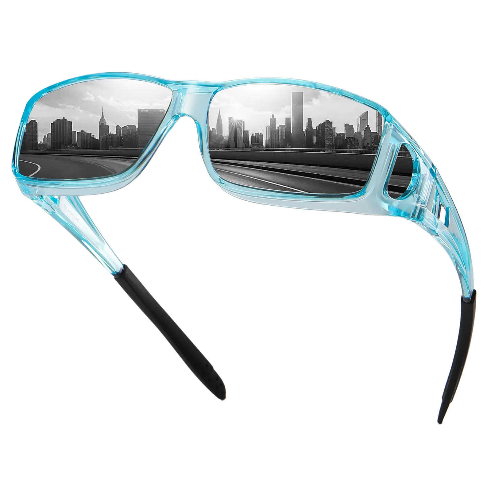 Transparent Blue Frame Grey Lens
