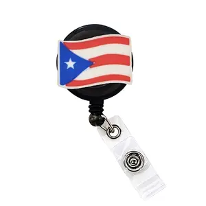 Puerto Rico Flag Badge Reel ID Holder Badge Clip Funny Nurse Doctor CNA Retractable 25 inch Extension Yazzle Dazzle