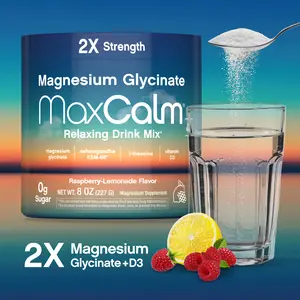 Max Calm Relaxing Drink Mix - Raspberry-Lemonade Flavor - Magnesium Glycinate, KSM-66 Ashwagandha, L-Theanine & Vitamin D3 - Gluten-Free, Vegan - 8 Ounce Powder