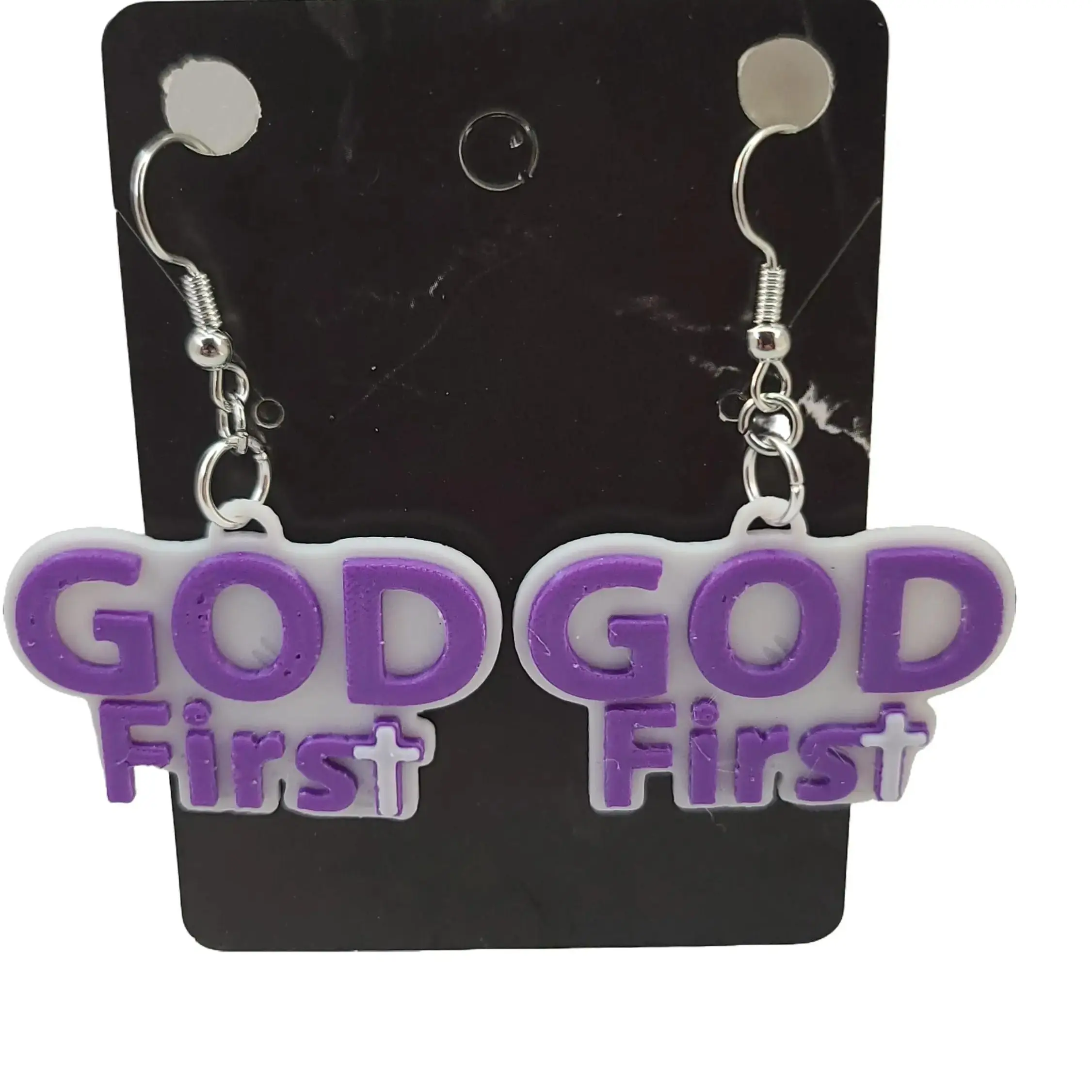 GOD First Earrings "White t"  3D Printed - Elegant Design, Lightweight and Durable