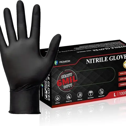 PROMEDIX Heavy Duty Nitrile Gloves,6mil-100 Count,Black Disposable Cooking Gloves,Latex Free,Powder Free Cleaner Cleaning Kitchen Pack