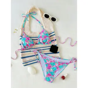 2pcs Women Bikini Set Set, Casual Beach Resort Party Outfit, Shell Pattern, Spring & Summer