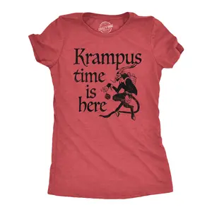 Womens Krampus Time Is Here T Shirt Funny Xmas Evil Devil Santa Joke Tee for Ladies Funny Womens T Shirts Cute Vintage Fashion Casual Ladies T-Shirt Gift Christmas Tops for Women Women's Novelty Tees Red -