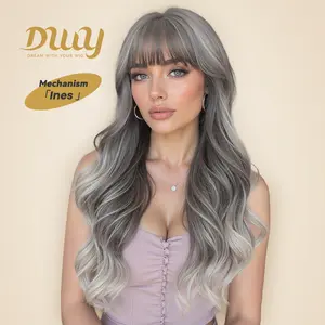 Ines H-DWY New Color Machine Made Free Part Long Wavy Blonde Realistic Scalp Glueless Synthetic Wig for Women 26 Inches