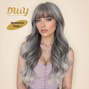 Ines -DWY New Color Machine Made Free Part Long Wavy Blonde Realistic Scalp Glueless Synthetic Wig for Women 26 Inches Body Wave Wigs