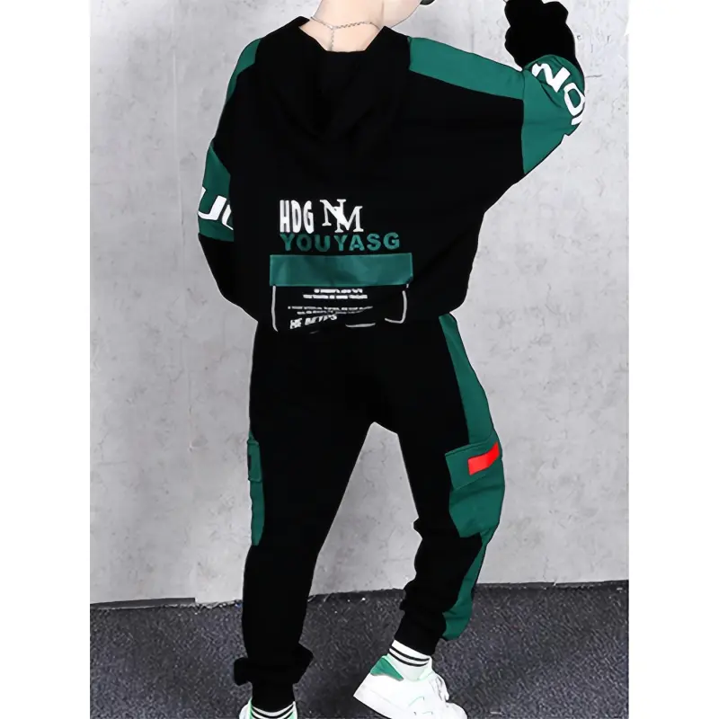 2026 New Arrival Boys' Korean Style Casual Two-Piece Set - Black