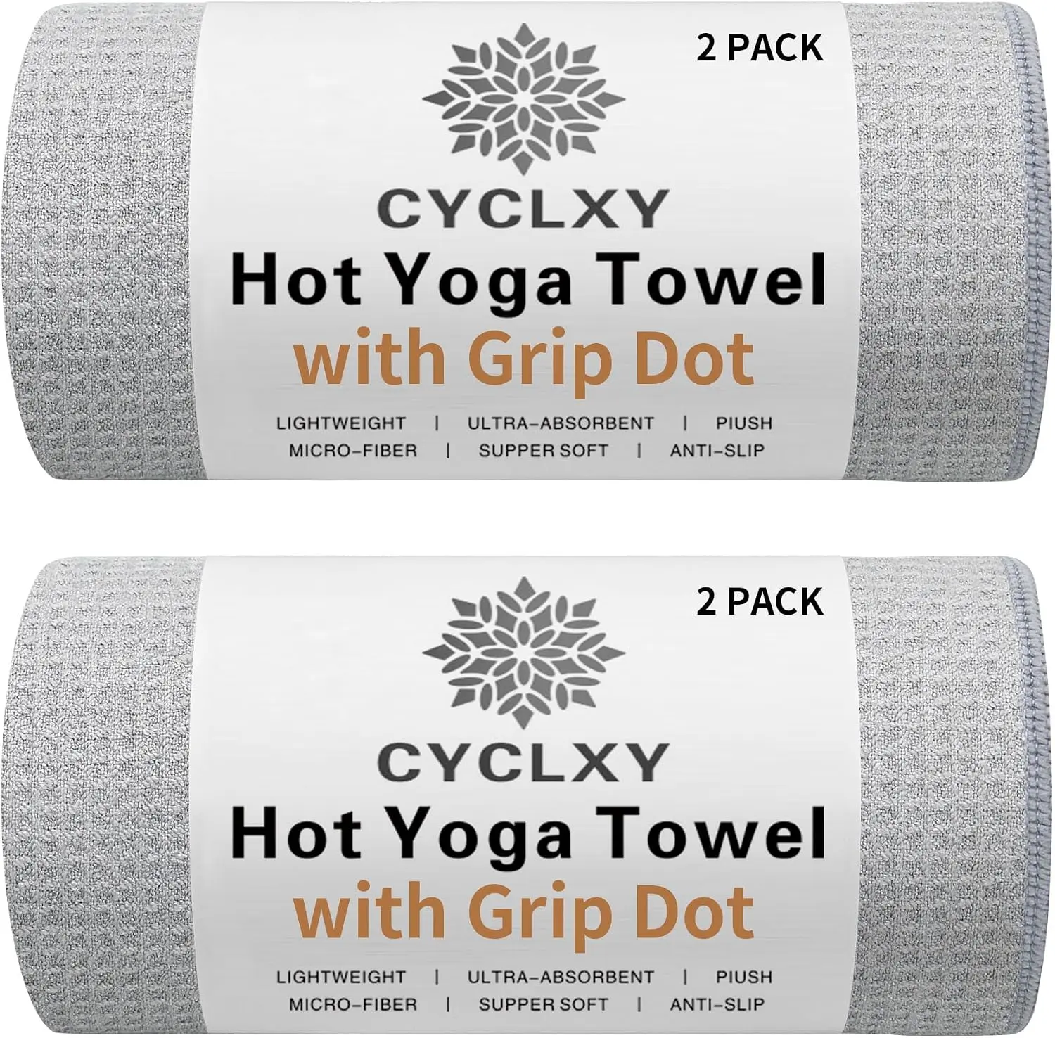 2 Pack Hot Yoga Towel with Grip Dot，Stickyfiber Yoga Mat Towels Non Slip for Hot Yoga,Absorbent Microfiber Sweat Anti-Slip Cover,Bikram,Pilates,Exercise