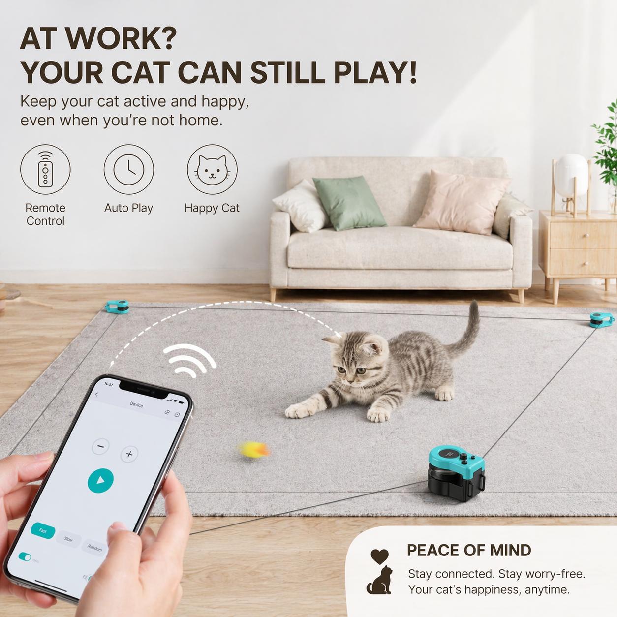 AsFrost Automatic Hands-Free Cat Teaser - Interactive Indoor Cat Toy with Remote/Auto Function, Feather, DIY String & Moving Mouse Hunting Features for Bored Kittens usb-c rechargeable