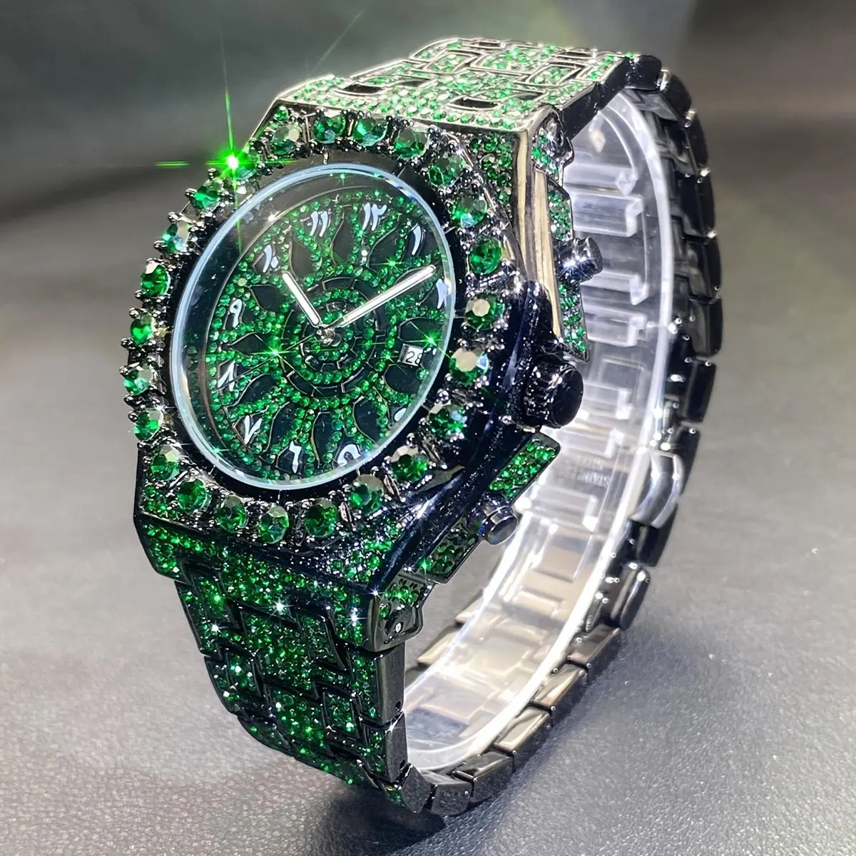New Men's Hip Hop Watch Date Party Green Watch Fashion Quartz Watch Luxury Men's Watch