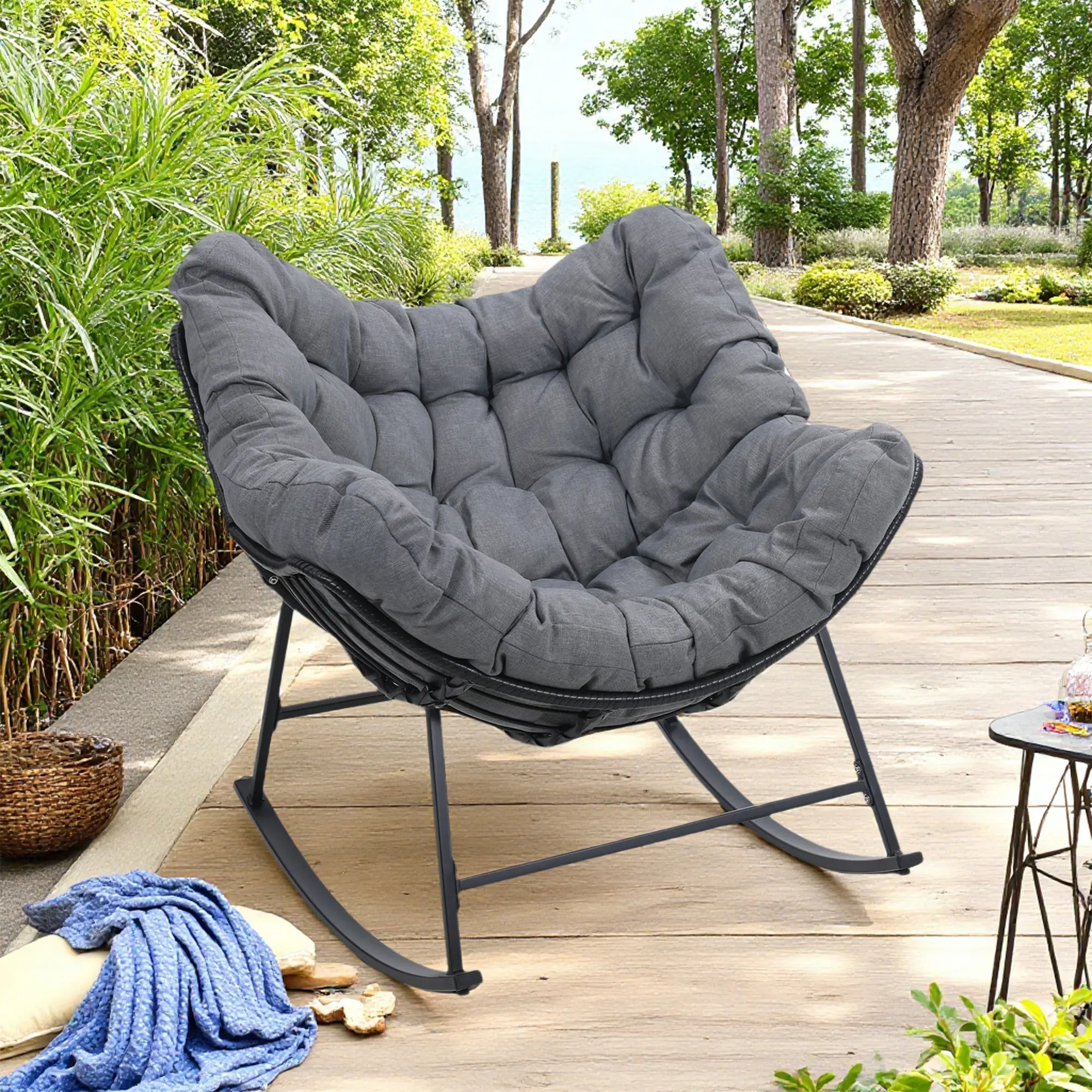 【Crazy Price】Papasan Rocking Chair, Oversized Indoor/Wicker Outdoor ...