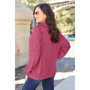 Basic Bae Full Size Ribbed Exposed Seam Mock Neck Knit Top