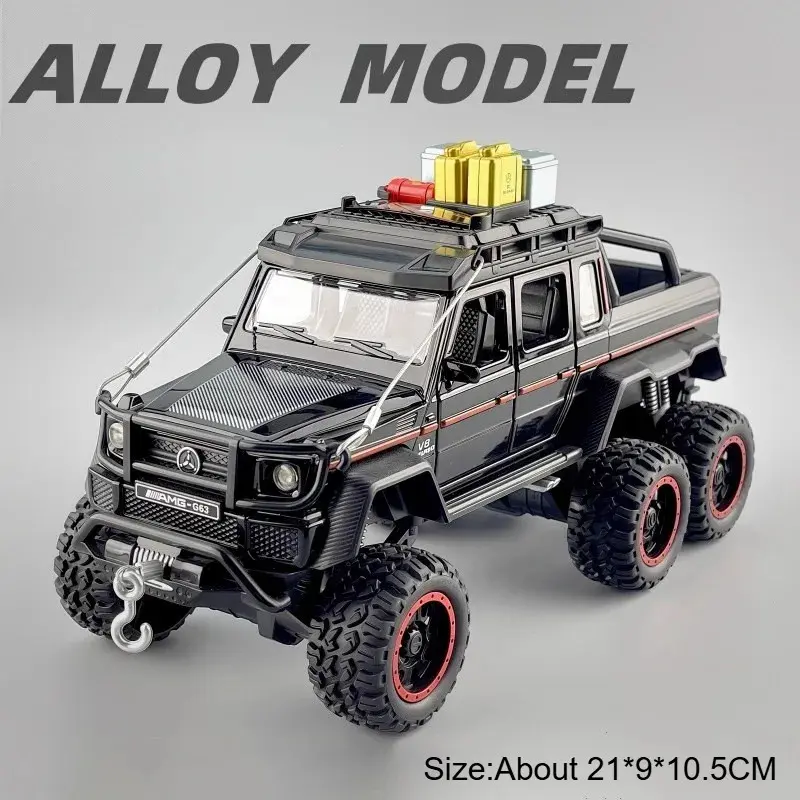 1:24 Scale Zinc-Plastic Defender G63 6X6 Diecast Model Car - Off-Road Collectible, Children's Interactive Toy with Lights, Sound, Openable Doors, Batteries, 21*9*10.5cm