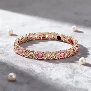 Women's Exquisite Unisex Titanium Steel Magnetic Therapy Energy Bracelet, Adjustable, with Crystal Accents, Golden Wristband, Ideal Gift for Mom, Christmas Everyday Wear Accessory, Exquisite Bracelet