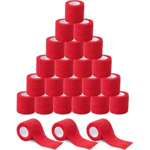 Grip Cover Sports Self Bandage Rolls 2-inch x 5-Yards 24pcs (Red)