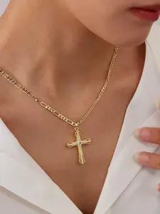 Women's Vintage Copper Cross Medallion Pendant Necklace, Faith Necklace, Classic Statement Necklace, Elegant Religious Jewelry Gift for Mother's Day, Casual Daily Wear, Vintage Appeal