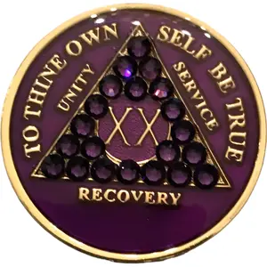 Deep Purple Sobriety Medallion, Chip, Token, Coin With Purple Crystals