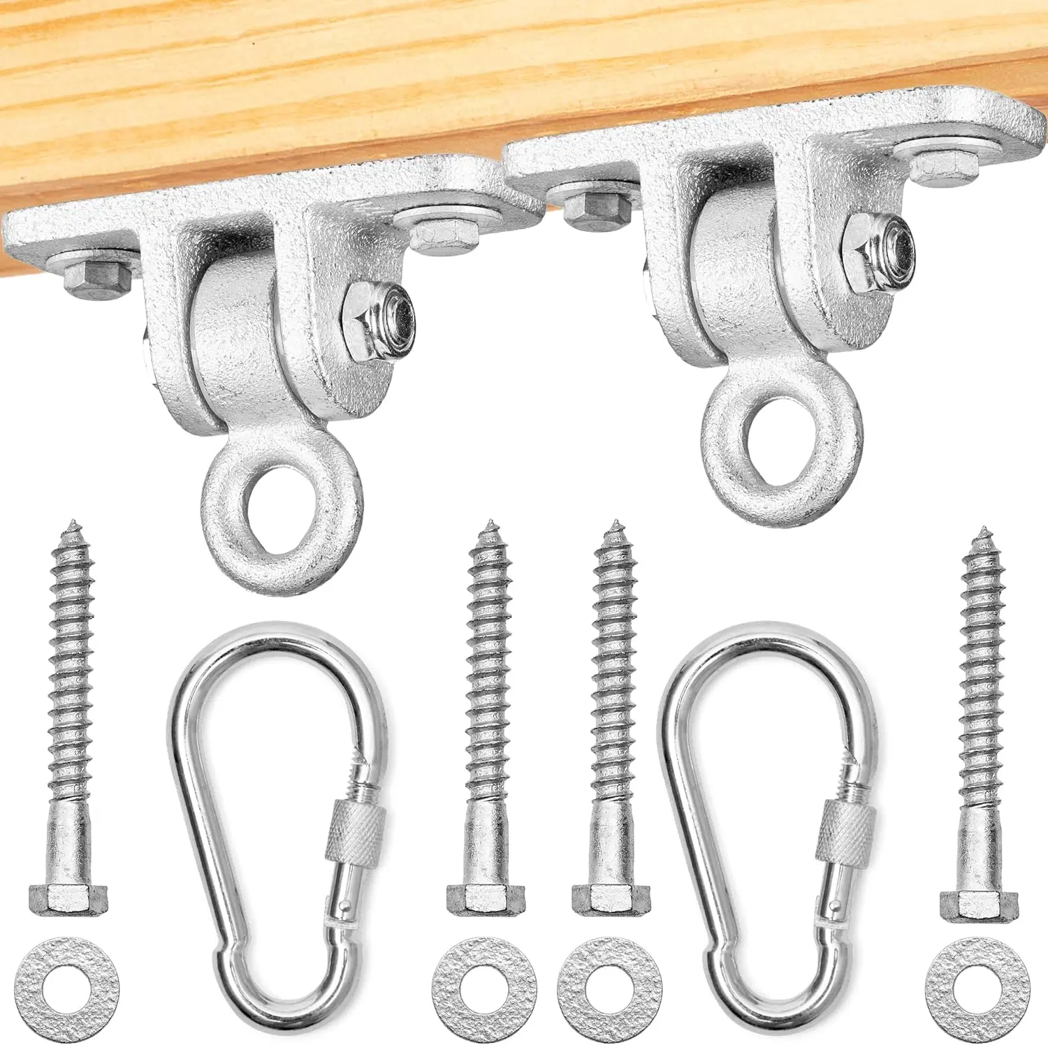 Gym Kingdom Swing Set Hangers - 2 Heavy Duty Brackets with Locking Snap Hooks for Porch, Patio, Playground - Indoor/Outdoor Hardware & Accessories