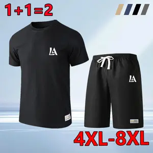4XL–8XL Plus Size Men’s Casual Sports Set: Printed T‑shirt and shorts; loose, comfortable short‑sleeve T‑shirt + mid‑length shorts; sleeveless T‑shirt + mid‑length shorts—two combinations suitable for daily commuting and sports/fitness.