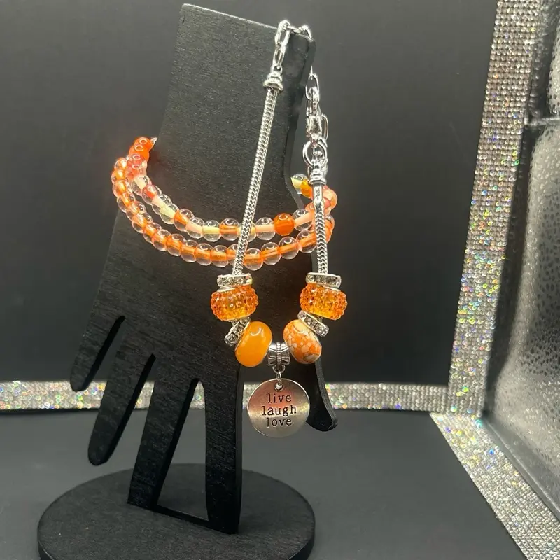 Snake Bracelet Orange Core with Live Love Laugh Charm and 2 Matching Bracelets Set