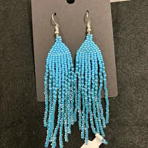 Beaded Earrings with Blue Beads and Silver Hooks, Long Tassel Design, Perfect for Everyday Wear