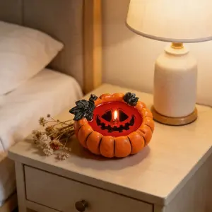 Gothic Pumpkin Ghost Face Aromatherapy Candle, Realistic Resin Pumpkin Shape, Home Living Room Decor, Holiday Atmosphere, Long-Lasting Scent