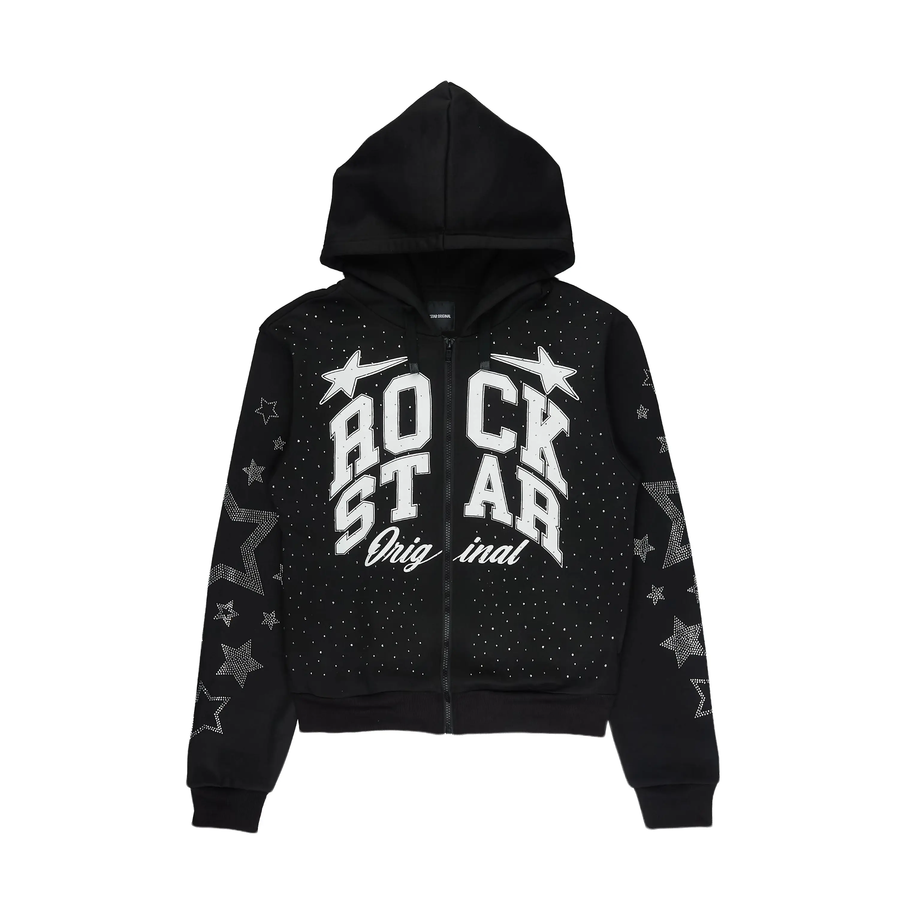 Flaveya Black Rhinestone Zip Up Hoodie