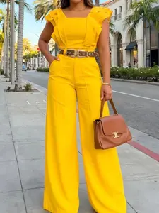 Summer Women's Fashion Two-Piece Set, Sleeve Design Top with High-Waisted Pants, Fitted Casual Streetwear, Perfect for Ladies