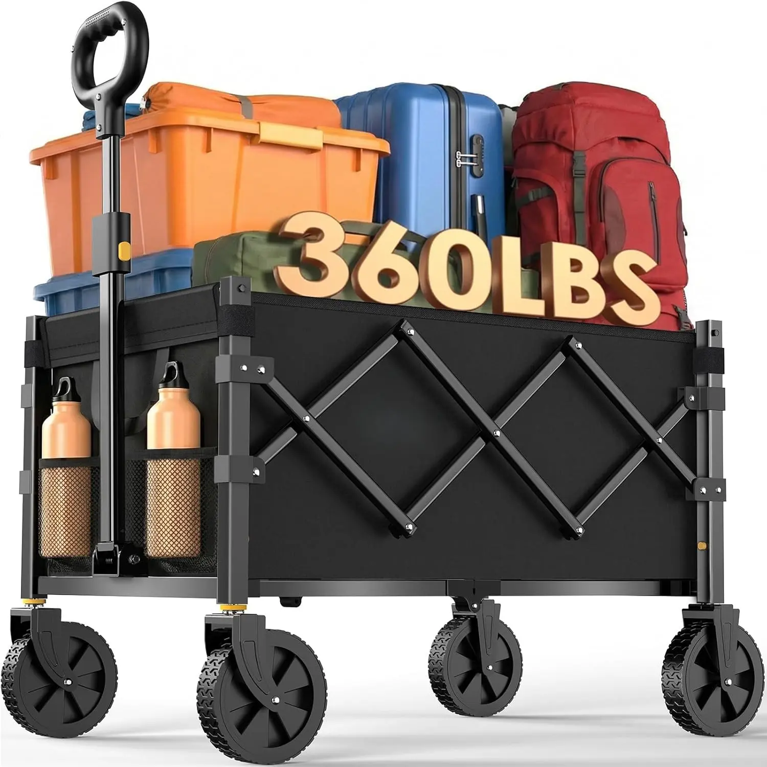 Collapsible Wagon Cart with Wheels Foldable, 360LBS Large Capacity Portable Folding Utility Heavy Duty Beach Wagons Cart with All-Terrain Wheels for Groceries Shopping, Camping, Sports, Garden
