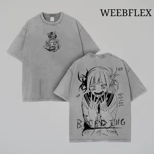 Toga Himiko My Hero Academia Vintage Washed Oversized Tee Anime Manga Double Printed Graphic Shirt Unisex Heavyweight Cotton Retro 90s Streetwear T-Shirt Classic Menswear Ribbed Crewneck Shortsleeve