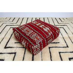 Kilima - Moroccan Bohemian Floor Pillow - Cover Handmade Cushion made from Vintage 80 s Moroccan Rugs .