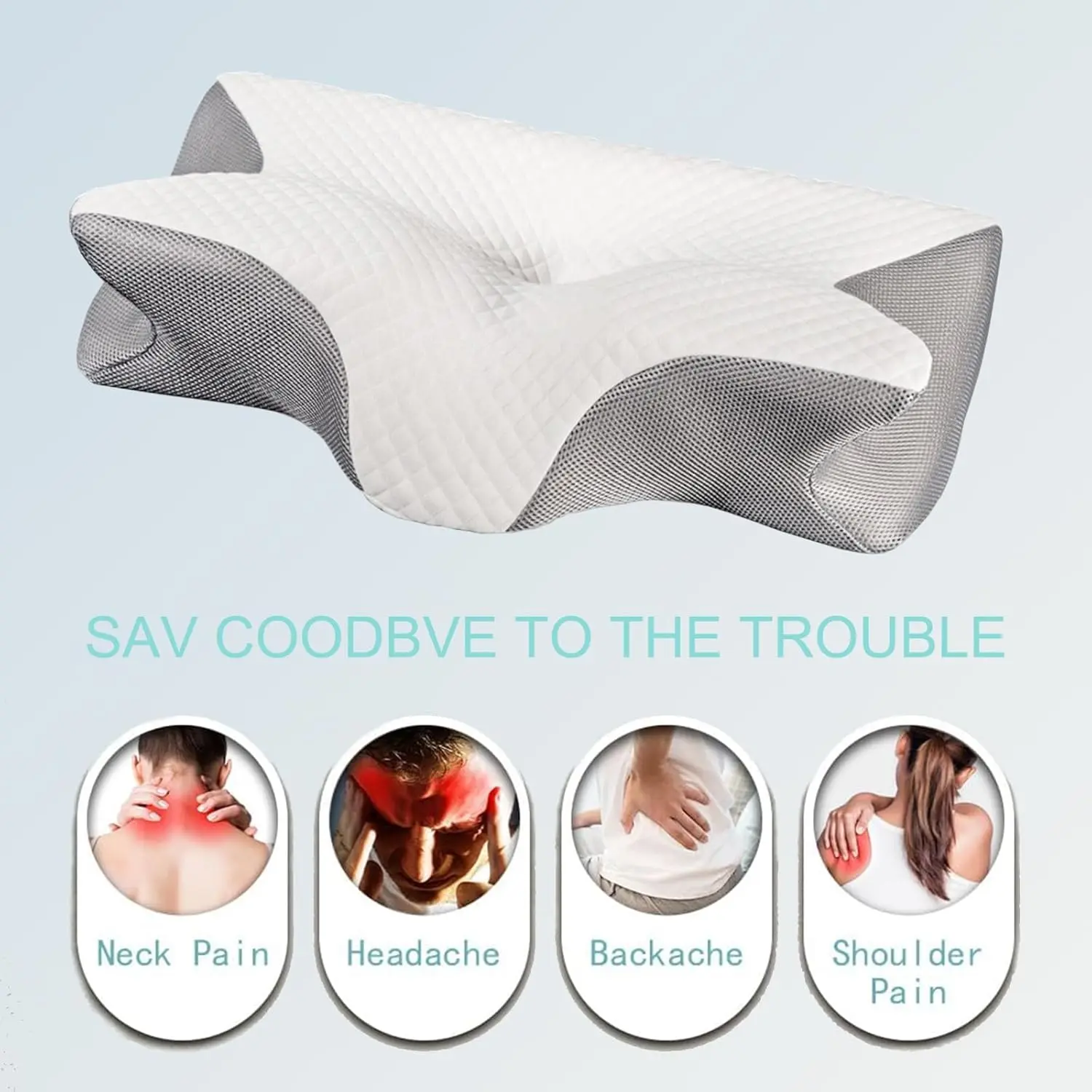 Doreve Cloudfaser Pillow, Cervical Neck Pillow, Dreamers Relief Pillow for Pain Relief & Sleeping, Ergonomic for Side Sleepers, Necks and Shoulder