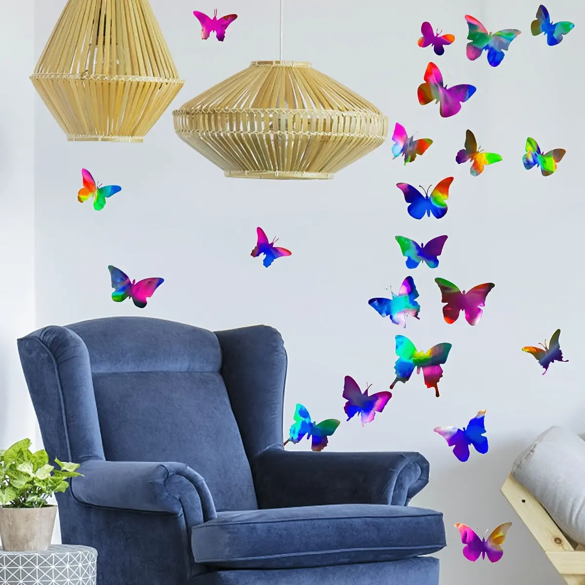 A set (20*30cm*3pcs) of laser-processed butterfly wall stickers for bedroom, living room, and bathroom background walls. Wall sticker decorative decal for beautification and decoration. LS13539